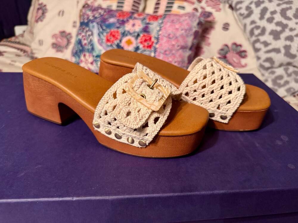 🤎 70s Boho Crochet Platform Clog Sandals